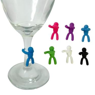 Imagem de Jogo 6 Marcadores de Taça Silicone Bonequinho Identificador de Bebidas para Jantar e Festas Lavável