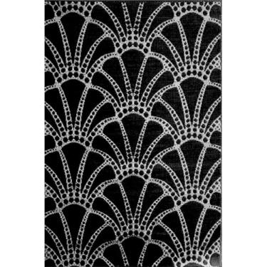 Imagem de Mad Mats Tapete Scallop preto e branco para ambientes externos, 1,2 m x 1,8 m - plástico reciclado, reversível e resistente a UV