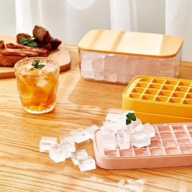 Imagem de Forma de Gelo Premium com Tampa, 36 Cubos de Silicone Grau Alimentício, Bandeja Rosa com Caixa de Armazenamento e Colher, para Uso Doméstico e Festas