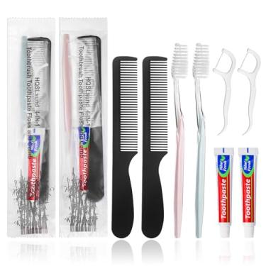 Imagem de HQSLsund 20 escovas de dentes descartáveis com pasta de dente e fio dental embaladas individualmente, kit de escova de dentes 4 em 1 com escova de dentes de 2 cores, 10 g de pasta de dente, pente de