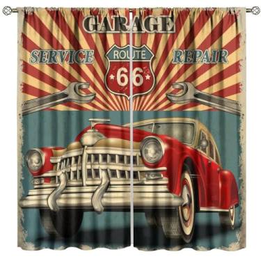Imagem de Cortinas de carro vintage, decoração de garagem vintage, cortinas publicitárias, quarto, sala de estar, cozinha, janela, conjunto com 2 painéis, tamanho total 106,7 cm L x 114,3 cm C