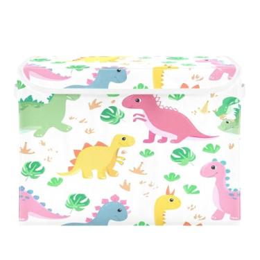 Imagem de SEHANY Cestas de armazenamento engraçadas de dinossauro com tampas, organizador de caixa de armazenamento dobrável, caixas de armazenamento de armário de tecido para roupas cobertor de escritório