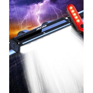 Imagem de Melhor luz de bicicleta brilhante para andar à noite, luz de bicicleta recarregável USB-C, conjunto de faróis de bicicleta, luz de corrida diurna, lanterna traseira de farol de bicicleta à prova