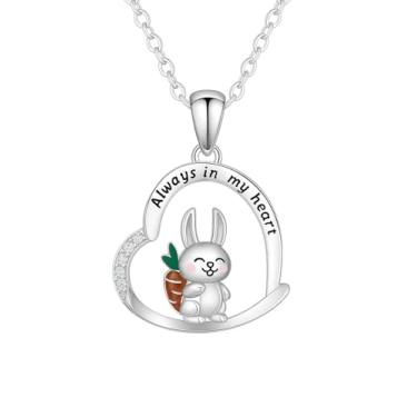 Imagem de SUPAC Par de coelhos e colar com pingente de coração Always in My Heart - Liga banhada a ouro branco com detalhes em resina, presente de aniversário ou amizade, mais de 2 opções, Adjustable, Metal,