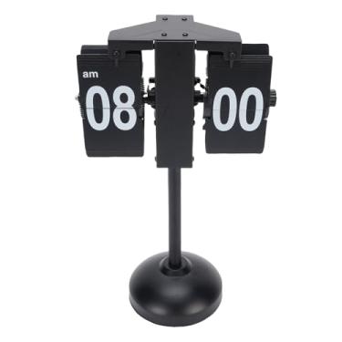 Imagem de Cryfokt Relógio Flip retrô, Relógio de Mesa Vintage Flip de 12 Horas, Giro Automático Digital, Mecânico Silencioso Alimentado por Bateria, para Casa, Escritório, Sala de Estar (base redonda)