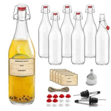 Imagem de Fimyyao Pacote com 6 [0,48 litros/473 ml] Garrafas de vidro com tampa giratória hermética premium para preparar kombucha, cerveja, vinho, refrigerante - funil de bônus, 2 dosadores, 6 selos, 8