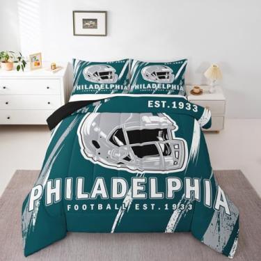 Imagem de Erosebridal Jogo de cama casal de futebol americano Philadelphia, conjunto de cama com estampa de time de cidade, para meninos e meninas, presente de futebol americano, para quarto