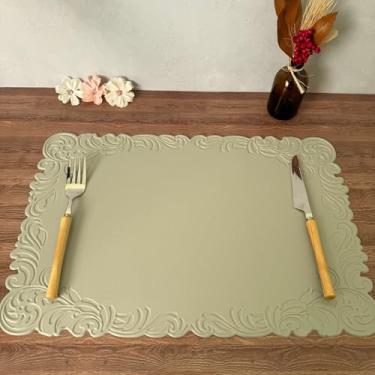 Imagem de Jogo Americano Couro Ecológico Impermeável Retangular Mesa Posta Sousplat Jantar (6, Cinza)