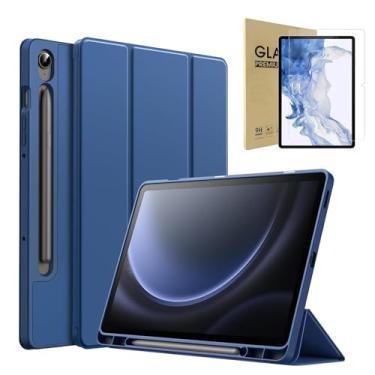 Imagem de MONWO Capa para Samsung Galaxy Tab S10 Lite / S10 FE / S9 FE 10,9 Polegadas com S Pen Suporte de Lápis, TPU Macio Suporte Triplo Dobrável Estojo Protetora para Tablet (Azul Marinho)