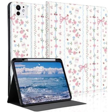Imagem de Idocolors Linda capa de coelho floral para iPad de 10,2 polegadas 2019/2020/2021 (7ª/8ª/9ª geração) com suporte de lápis, capa traseira de couro TPU macio para despertar/hibernar automática para