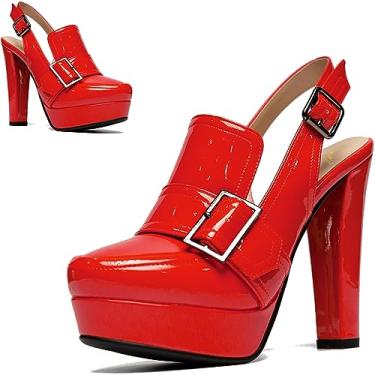 Imagem de SHODENSE Sapato feminino vintage plataforma salto alto grosso sapato redondo fechado plataforma mocassins tornozelo tira bloco salto slingback verão fivela sem costas mocassim senhoras sexy chique