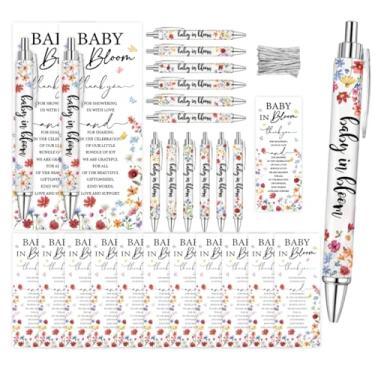 Imagem de JarThenaAMCS 24 conjuntos de canetas esferográficas florais para chá de bebê flores silvestres com cartões de agradecimento para convidados, lembrancinhas de festa, prêmios, lembranças