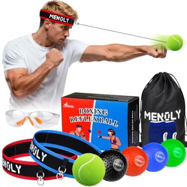 Imagem de Conjunto de bolas de reflexo de boxe com 5 bolas de treinamento, 2 tiaras ajustáveis, 1 par de óculos e luvas, equipamento de treinamento de velocidade para coordenação olho-mão, agilidade, ótimo