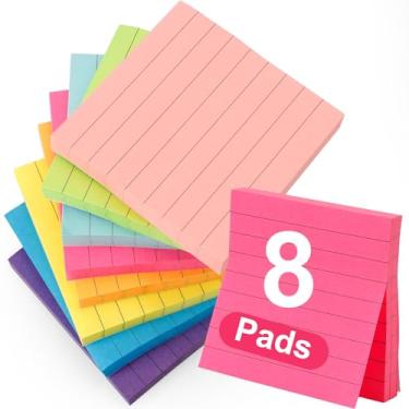 Imagem de sidaopiu Notas adesivas forradas 7,5 x 7,5 cm, notas adesivas com linhas, blocos de notas autoadesivos, adesivos adesivos quadrados, pautados, para professores, material de escritório de volta às