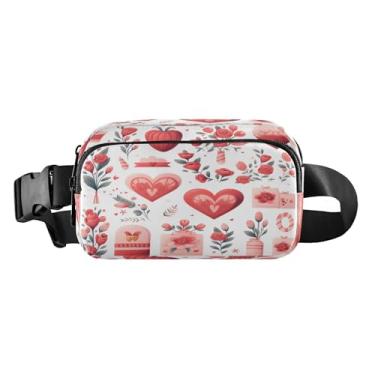 Imagem de CEBUGI Mini pochetes de caminhada para homens e mulheres, elementos do Dia dos Namorados, modernas, resistentes à água, com cinto ajustável para treino, viagem, corrida