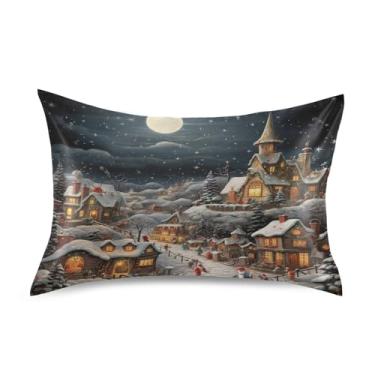 Imagem de Wassud Fronha de cetim para cabelo e pele Véspera de Natal Fronhas de seda lisa Queen Size Capas de travesseiro respiráveis com fecho de envelope