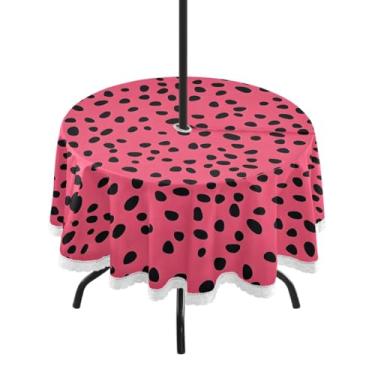 Imagem de CEBUGI Toalha de mesa redonda para ambientes externos, fundo de melancia, impermeável, com furo Umberlla, capa de mesa lavável para pátio, cozinha, sala de jantar, 152 cm
