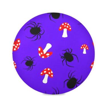 Imagem de Wassud Jogo americano tapetes redondos de cogumelos e aranhas pretas para cozinha e jantar tapetes laváveis resistentes ao calor decoração de mesa 39 cm