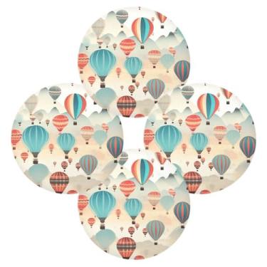 Imagem de Wassud Jogo americano conjunto de 4 balões coloridos tapetes de mesa redondos para cozinha e jantar tapetes laváveis decoração de mesa 39 cm