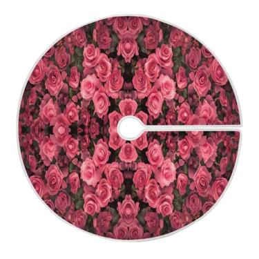 Imagem de Qilmy Saia para árvore de Natal com rosas de dia dos namorados, 120 cm, camurça para árvore de Natal, adequada para decoração de armário em ambientes internos e externos, festas, escritórios, lojas