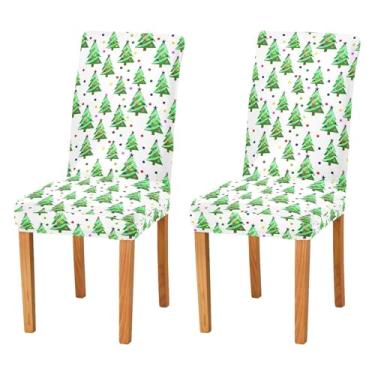 Imagem de Wassud Capas de cadeira de desenho animado de árvores de Natal para jantar capas de cadeira de cozinha laváveis conjunto de 2 capas protetoras de assento