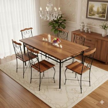 Imagem de Mesa Jantar 6 Lugares Retangular Grande Confortável Para até 150kg Ferro com Pintura Eletrostática Anti Ferrugem Madeira Maciça Premium Anti Cupim (1 Mesa 180x80, 6 Cadeiras)