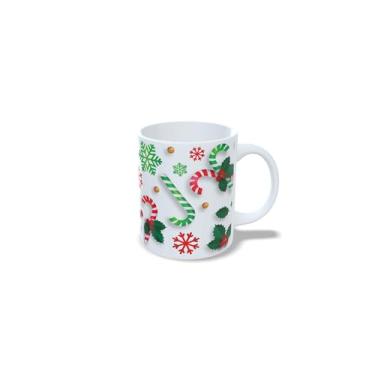 Imagem de Caneca de Cerâmica 325ml com Tema de Natal, Bolas de Natal Coloridas com Laços, Branca (18)