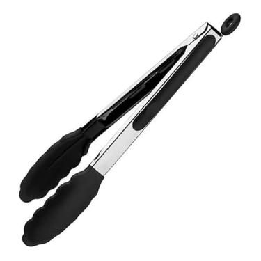 Imagem de Pegador de Silicone e Inox para Cozinha 23cm – Utensílio para Salada Churrasco e Carnes – Resistente a Altas Temperaturas (Preto,21cm)