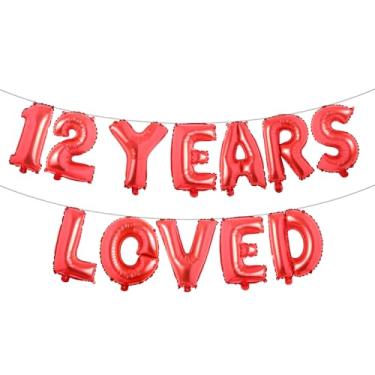 Imagem de Banner de balão amado por 12 anos, decorações de festa de aniversário de 12 anos com glitter multicolorido, suprimentos (12 ANOS AMADOS Vermelho)
