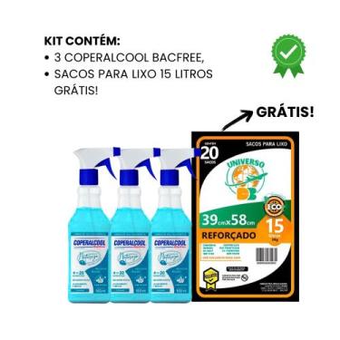 Imagem de Kit 3 Coperalcool Bacfree Oceano Limpador, 20 Sacos de Lixo 15 Litros