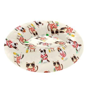 Imagem de SEHANY Cama de cachorro com estampa de gatos fofos, removível e lavável, pequena, redonda para gatos, cama fofa super macia para animais de estimação com fundo antiderrapante para cães pequenos e