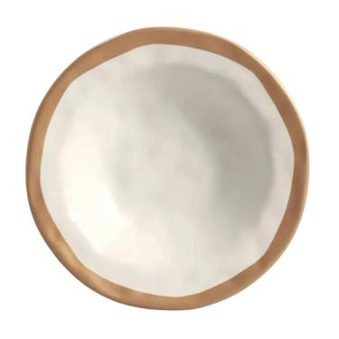 Imagem de Prato Fundo De Cerâmica Amassada Bege Com Filete Gold Dourado Scalla 22cm