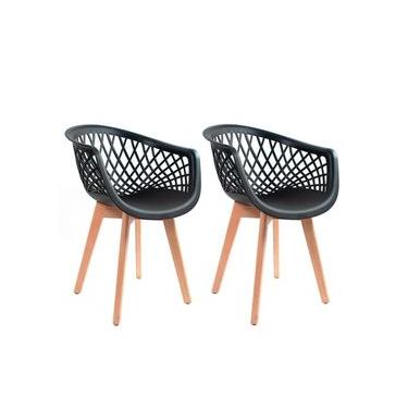 Imagem de Conjunto 2 Cadeiras De Jantar Cozinha Moderna Web Wood Com Base Madeira Preta