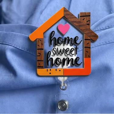 Imagem de Carretel de crachá de acrílico retrátil com clipe jacaré - Design de coração em forma de casa, doce lar, clipe de identificação de enfermeira para trabalhadores médicos/funcionários de escritório/XPJ