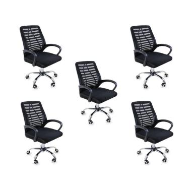 Imagem de Kit 5 Cadeiras de Escritório Esteirinha Mesh Ergonômica - Preto
