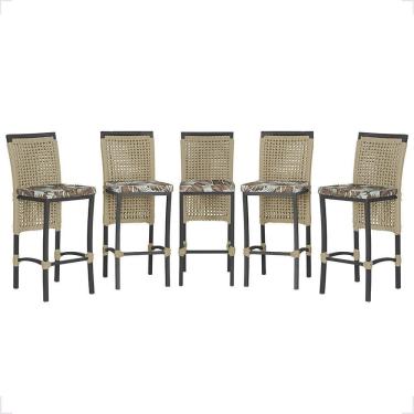 Imagem de 5 Banqueta Em Alumínio Roma Preta Corda Náutica Tecido 6 Rami