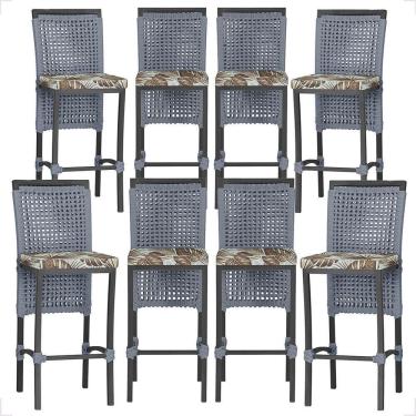 Imagem de 8 Banquetas Em Alumínio Roma Preta Corda Náutica Tecido 6 Prata