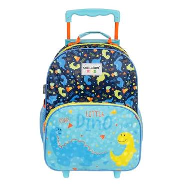 Imagem de Mochila de Rodinhas - Container Kids - Little Dino, Azul Marinho e Turquesa, com Alça Retrátil, Design Dinossauro, para Escola e Viagem