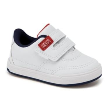 Imagem de Tênis Klin Bebê Menino Infantil Branco, Detalhes Azul Marinho e Vermelho, Casual, Batizado (Branco, BR, Bebê, Numérico, 18)