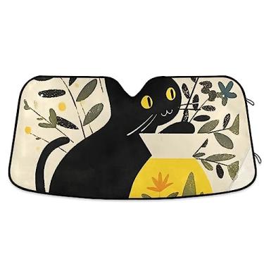 Imagem de Viseira de sol de gato preto em forma amarela para para-brisa de carro, persiana de janela de carro, para caminhão, carro, SUV, acessórios de resfriamento de carro