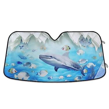 Imagem de Protetor solar Shark in The Underwater World para janela de carro, pára-brisa dobrável, proteção UV persiana dobrável para janela de carro