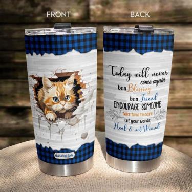 Imagem de Caneca de café Tumbler Oasisdream 600 ml com estampa de gato