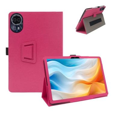 Imagem de Capa para tablet TECLAST T60 Pro de 12 polegadas, capa de couro PU à prova de choque com alça de mão, suporte duplo, compatível com tablet Android T60 Pro de 12 polegadas (rosa vermelha)