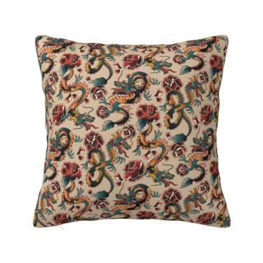 Imagem de Capa de almofada de arte estilo tatuagem dragão capas de almofada decorativas para decoração de casa quarto cama sofá 45,7 cm x 45,7 cm