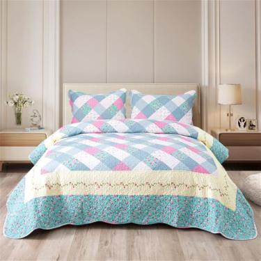 Imagem de Conjunto de colcha de algodão xadrez desfiado, manta patchwork, roupa de cama para casa, 002, conjunto de 225x245cm