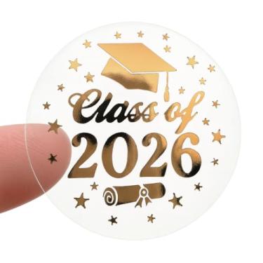 Imagem de Pacote com 100 adesivos de formatura de folha de ouro rosa classe de 2026 – selos de envelope de folha transparente para convites de formatura, anúncios e lembrancinhas de festa – etiquetas elegantes