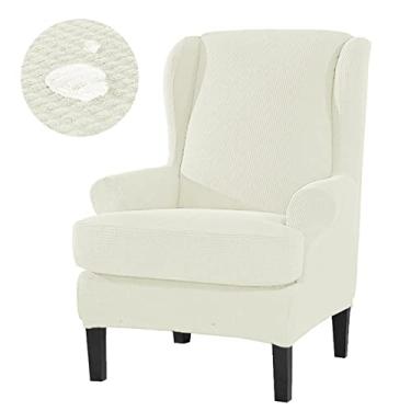 Imagem de BAGASI Capas de cadeira Wingback, capa de cadeira com asa elástica, capa para poltrona, 2 peças, capa protetora de sofá para sala de estar, branca