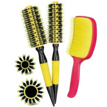 Imagem de Conjunto de 2 escovas profissionais para cabelo com cerdas de javali, escova rosa para salão de beleza e uso pessoal (ESCAMJK1016/RAQUE)