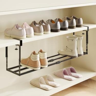 Imagem de NANAGIFTREE Organizador expansível de sapateira para armário, armazenamento ajustável embaixo da prateleira, design de tubo redondo resistente, prateleira de sapatos para armário, entrada, lavanderia