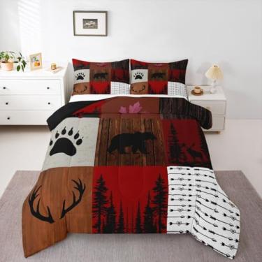Imagem de Feelyou Conjunto de edredom infantil rústico com urso, campo, fazenda, animais selvagens, caça, cervo, para decoração de quarto de crianças, meninos, meninas, microfibra, ultramacia, respirável